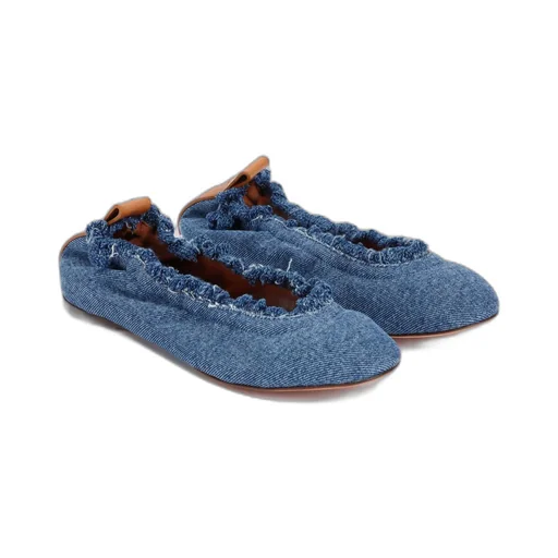 Frayed Detail Denim Flat Shoes