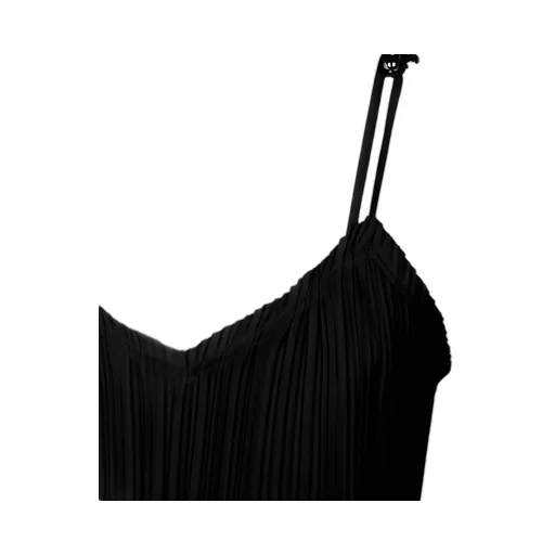 Pleated Asymmetric-Hem Sleeveless Midi Dress