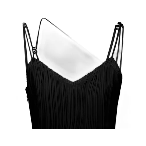 Pleated Asymmetric-Hem Sleeveless Midi Dress