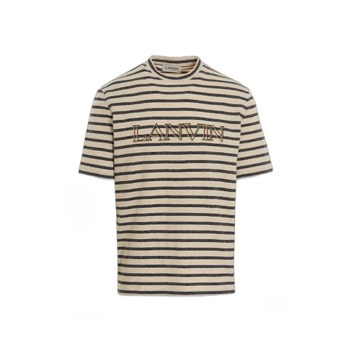Striped Logo Embroidered Crewneck T-Shirt