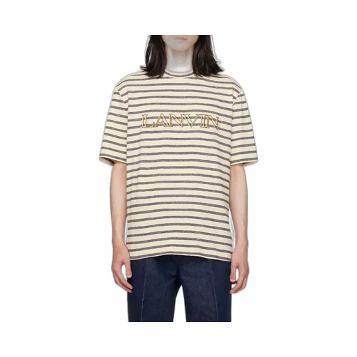 Striped Logo Embroidered Crewneck T-Shirt