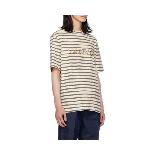 Striped Logo Embroidered Crewneck T-Shirt