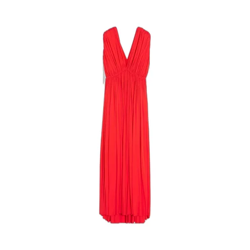 V-Neck Gathered-Detail Maxi Dress