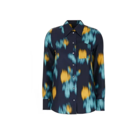Abstract-Print Curved Hem Shirt