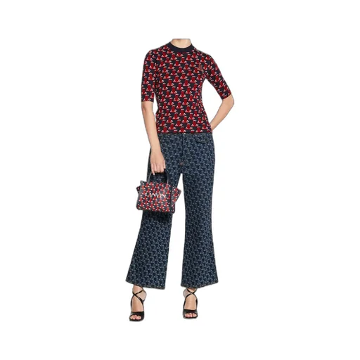 Intarsia-Knit Short-Sleeve Top