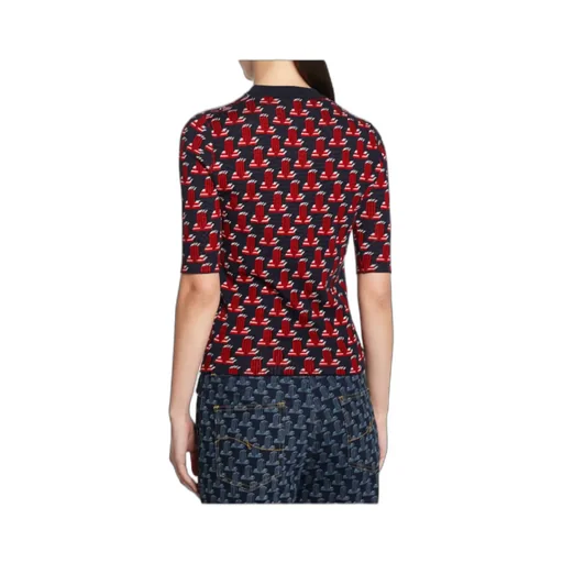 Intarsia-Knit Short-Sleeve Top