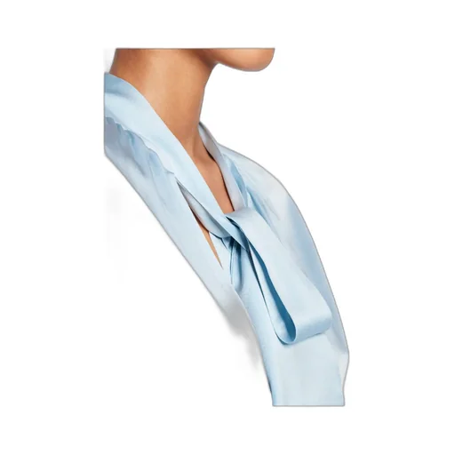 Ribbon-Fastened Long-Sleeved Satin Blouse