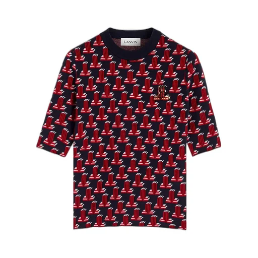 Intarsia-Knit Short-Sleeve Top