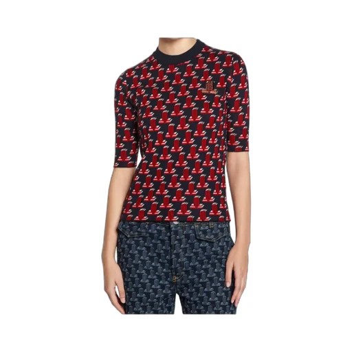 Intarsia-Knit Short-Sleeve Top