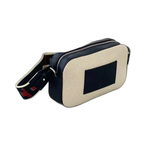 Striped Logo-Print Camera Bag