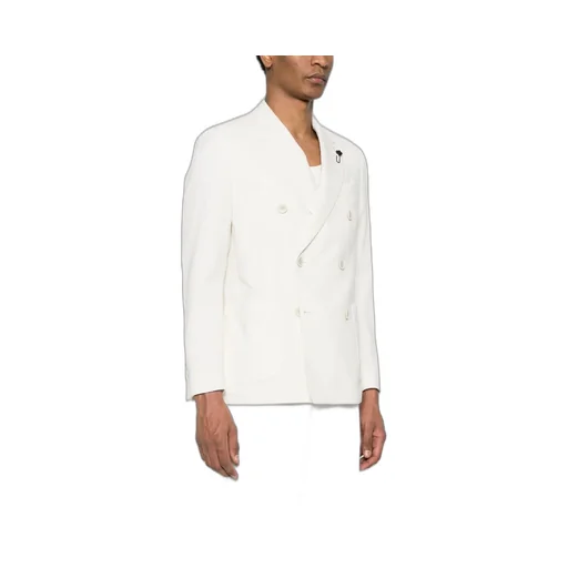 Floral-Brooch Double-Breasted Blazer