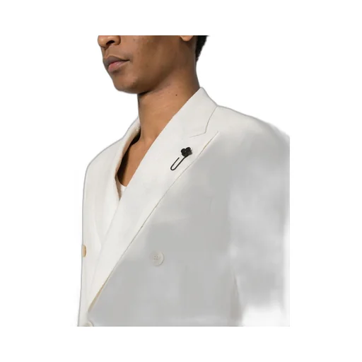 Floral-Brooch Double-Breasted Blazer