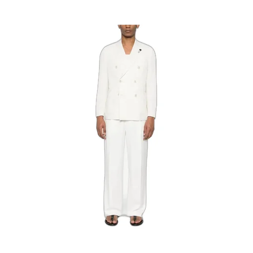 Floral-Brooch Double-Breasted Blazer