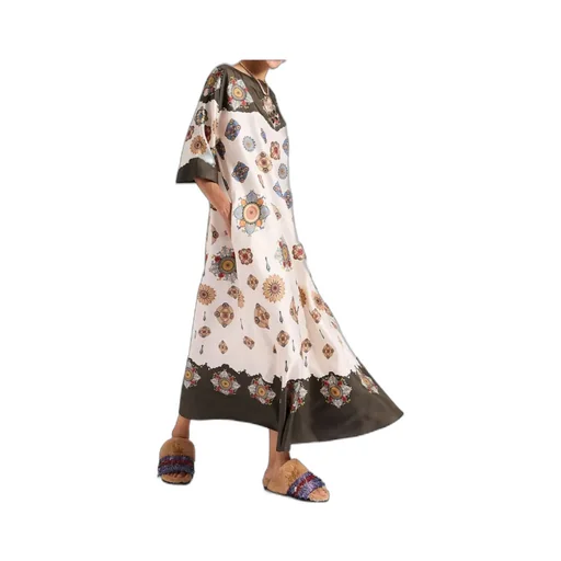 Placed Floral Print Silk Dress