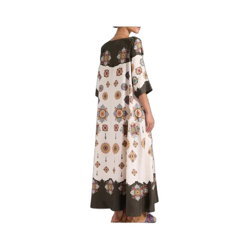 Placed Floral Print Silk Dress
