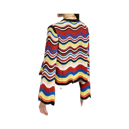 Wave-Pattern Bell-Sleeve Sweater