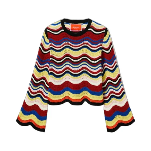 Wave-Pattern Bell-Sleeve Sweater