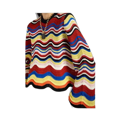 Wave-Pattern Bell-Sleeve Sweater