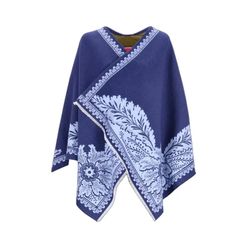 Paisley-Print Fringed Poncho