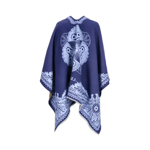 Paisley-Print Fringed Poncho