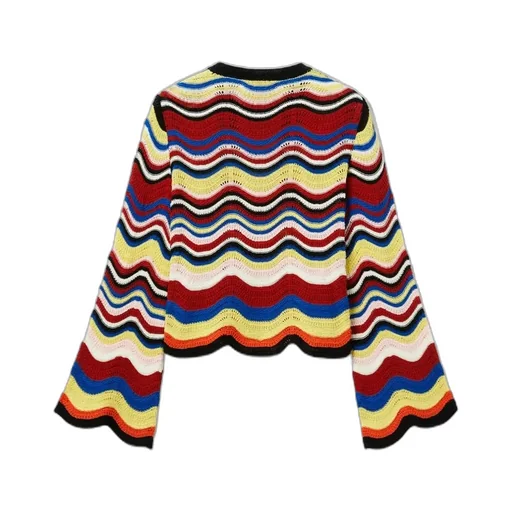 Wave-Pattern Bell-Sleeve Sweater