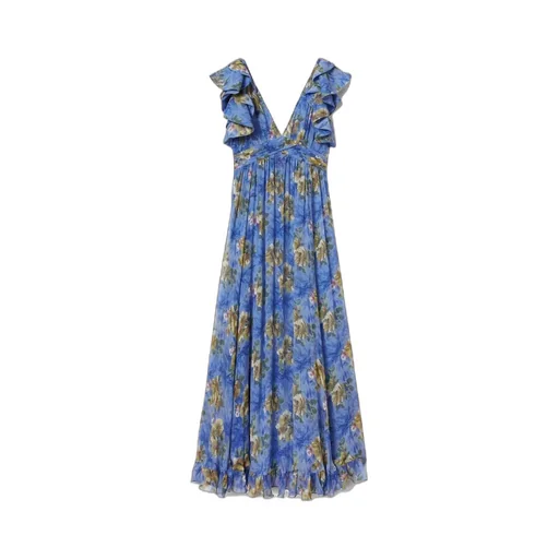 Ruffled-Details Floral-Print Maxi Dress