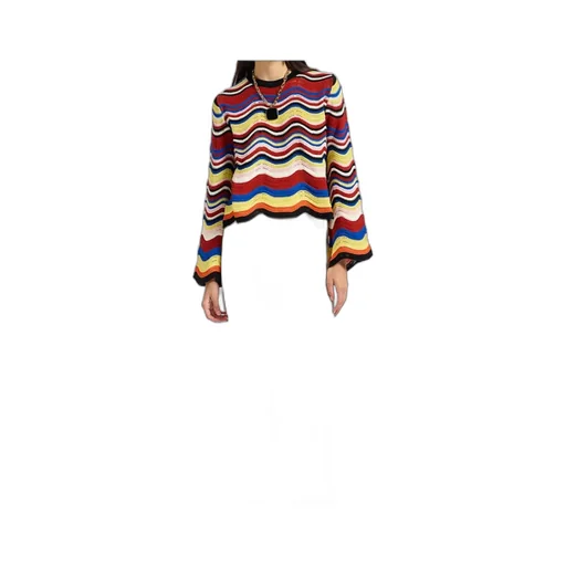 Wave-Pattern Bell-Sleeve Sweater