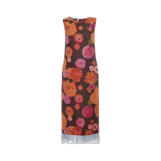 Column Floral-Jacquard Midi Dress