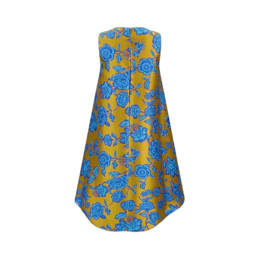 Feather-Trimmed Floral Dress