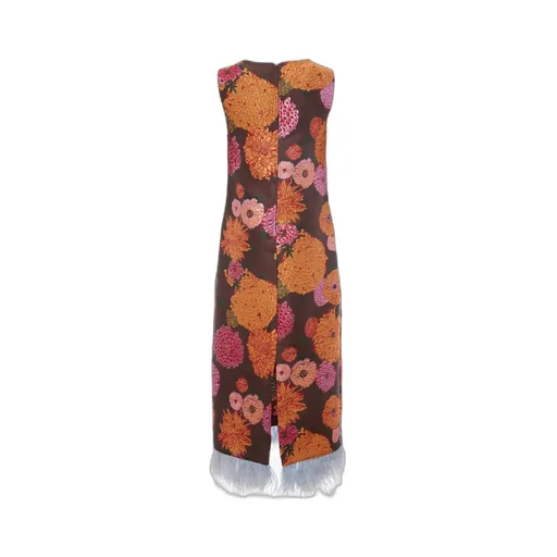 Column Floral-Jacquard Midi Dress