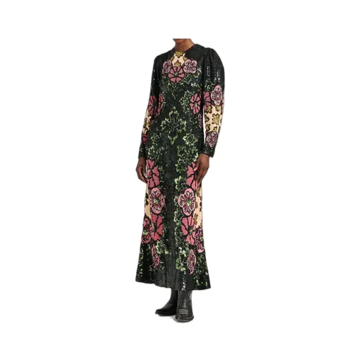 Sequin-Embroidery Floral-Pattern Maxi Dress