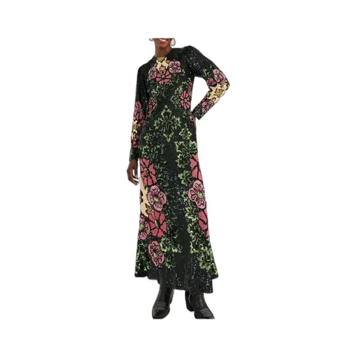 Sequin-Embroidery Floral-Pattern Maxi Dress
