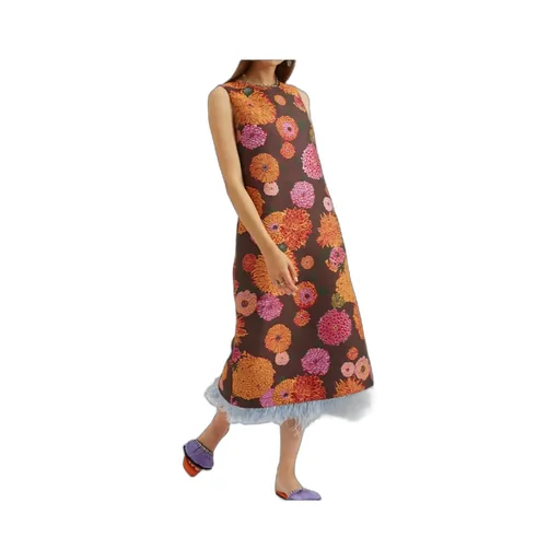 Column Floral-Jacquard Midi Dress