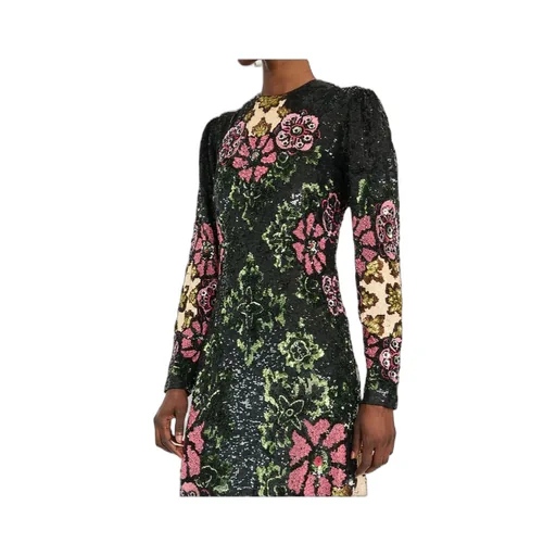 Sequin-Embroidery Floral-Pattern Maxi Dress