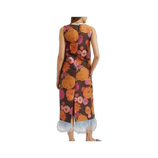 Column Floral-Jacquard Midi Dress