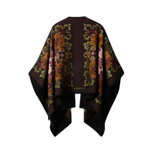 Floral-Patterned Wool Cape