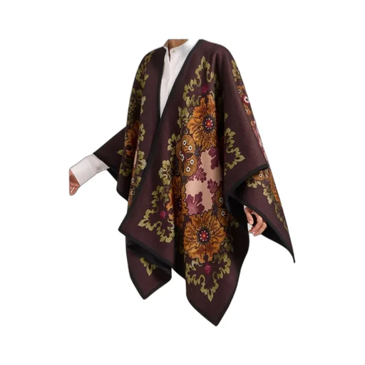 Floral-Patterned Wool Cape