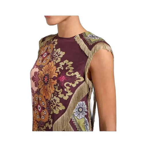 Floral-Print Fringed Scarf Top