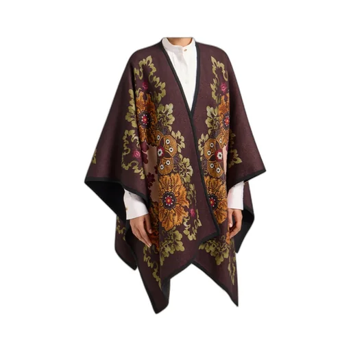 Floral-Patterned Wool Cape