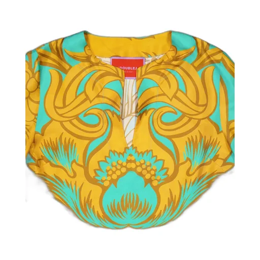 Floral-Print Feather-Trim Silk Kaftan