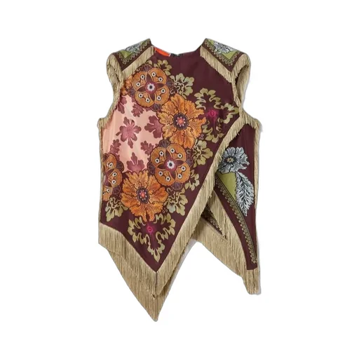 Floral-Print Fringed Scarf Top