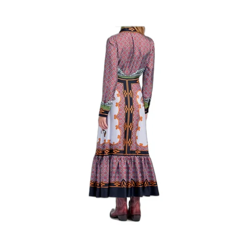Long-Sleeved Patterned Silk Midi Day Dress