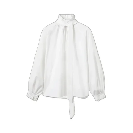 Tie-Neck Cotton Blouse