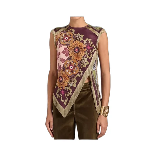 Floral-Print Fringed Scarf Top