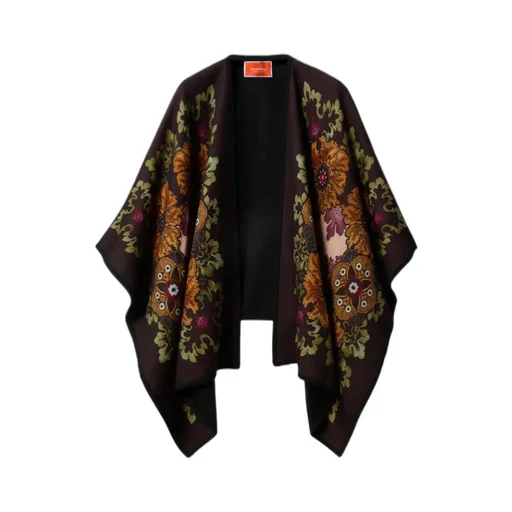 Floral-Patterned Wool Cape