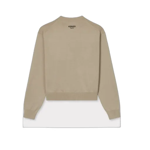 Embroidered Crewneck Cardigan In Merino Wool