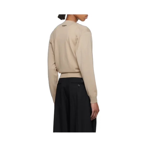 Embroidered Crewneck Cardigan In Merino Wool