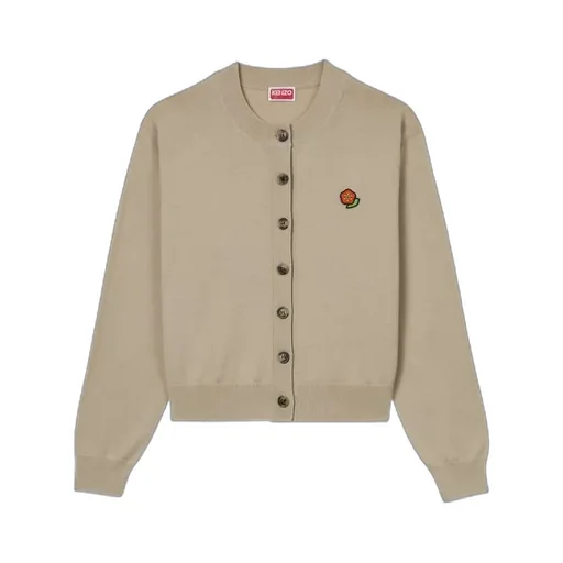 Embroidered Crewneck Cardigan In Merino Wool