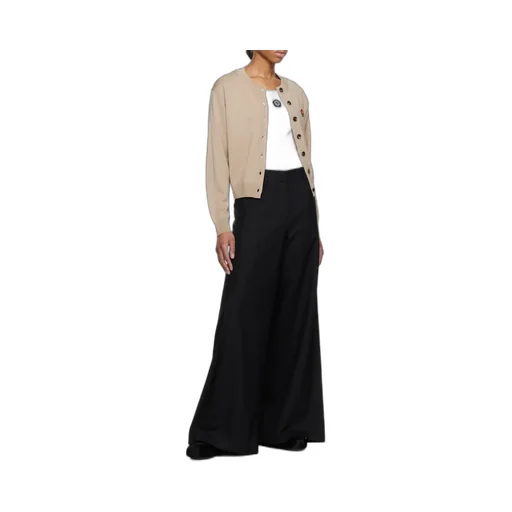 Embroidered Crewneck Cardigan In Merino Wool