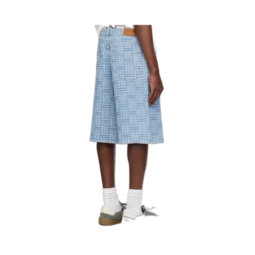 Logo Patch Weave Denim Shorts